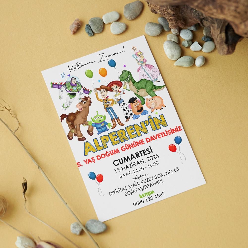 Toy Story Temalı Doğum Günü Davetiyesi 8'li