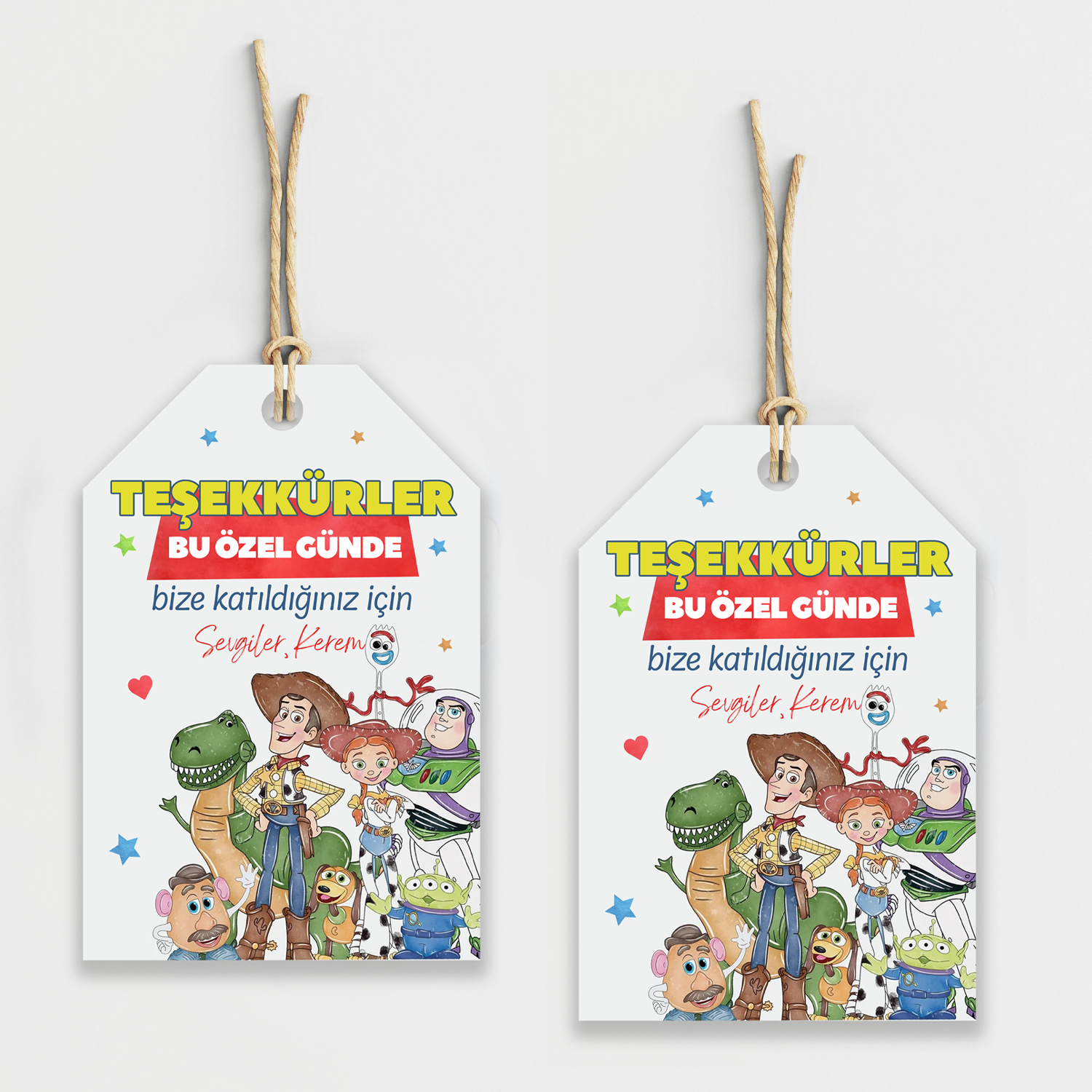 Toy Story Temalı Kişiye Özel Teşekkür Kartı 8'li