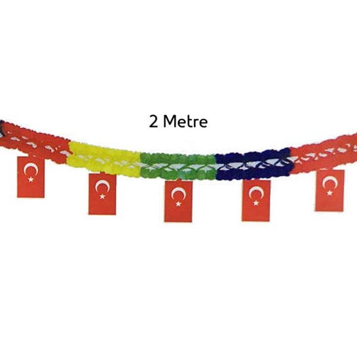 Türk Bayrağı Renkli Asma Süs Seti - 2 Metre