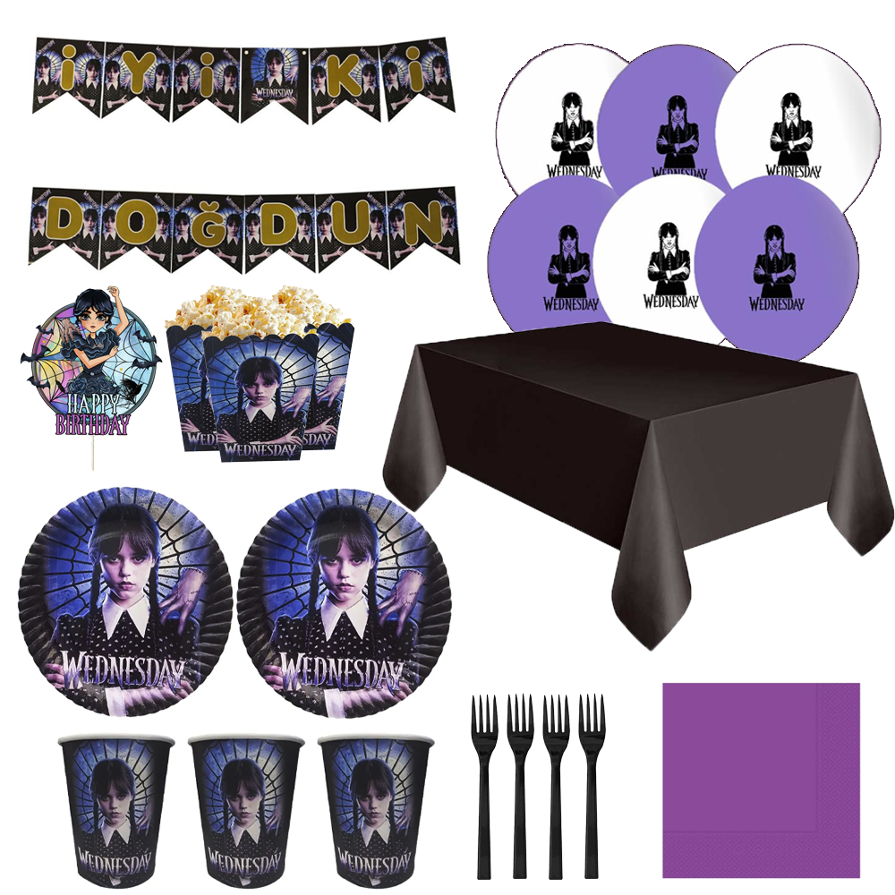 Wednesday Temalı Lüks Doğum Günü Seti 16 Kişilik