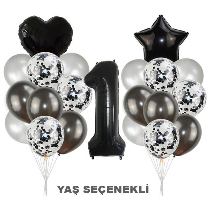 Yaş Seçenekli Siyah Balon Seti