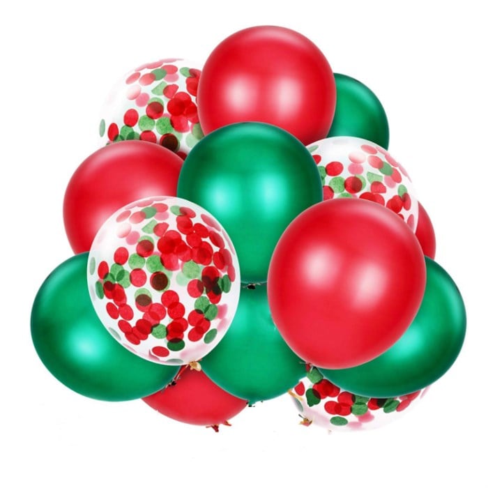 Yeşil Kırmızı Konfetili Balon Seti 10 Adet