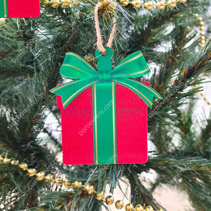 Yılbaşı Ağaç Süsü Ahşap Hediye Kutusu Şekilli - 2 Adet