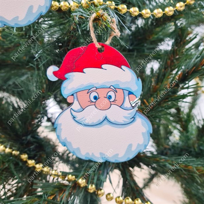 Yılbaşı Ağaç Süsü Ahşap Noel Baba Kafa Şekilli - 2 Adet