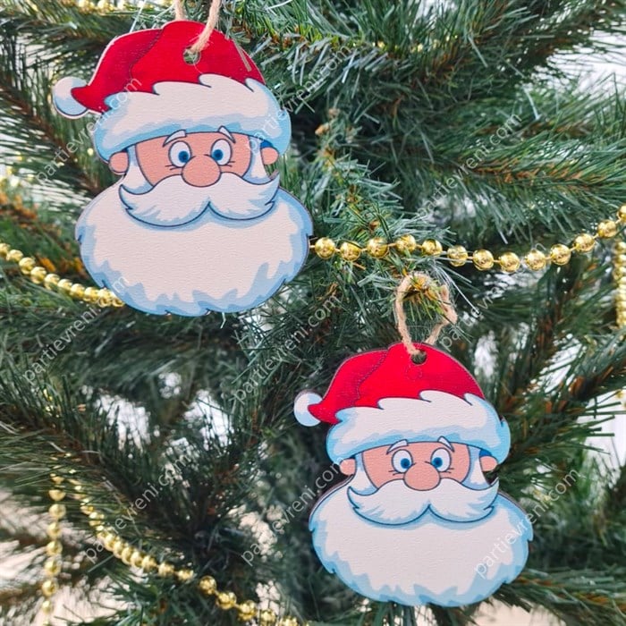 Yılbaşı Ağaç Süsü Ahşap Noel Baba Kafa Şekilli - 2 Adet