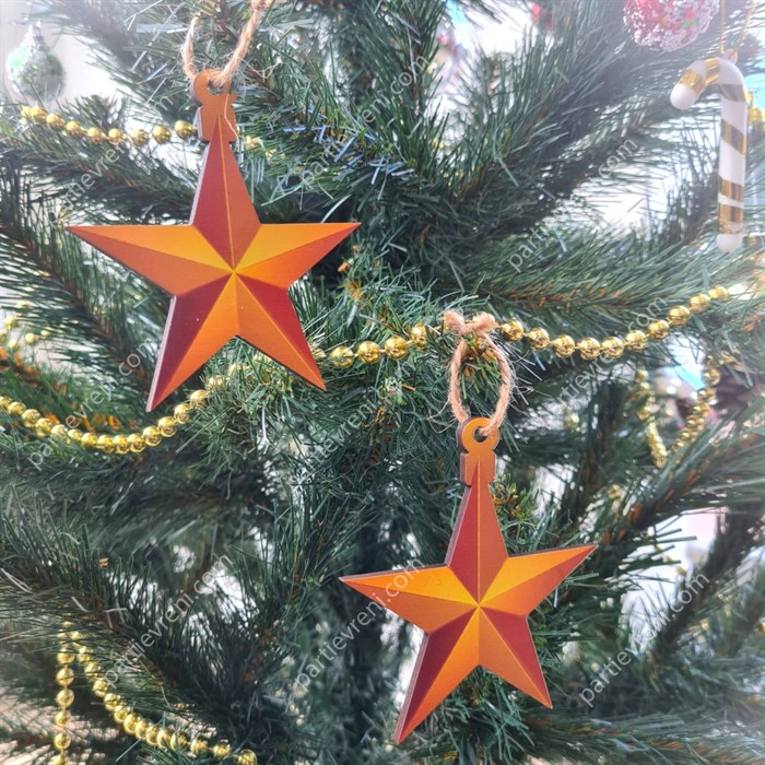 Yılbaşı Ağaç Süsü Ahşap Yıldız Şekilli - 2 Adet