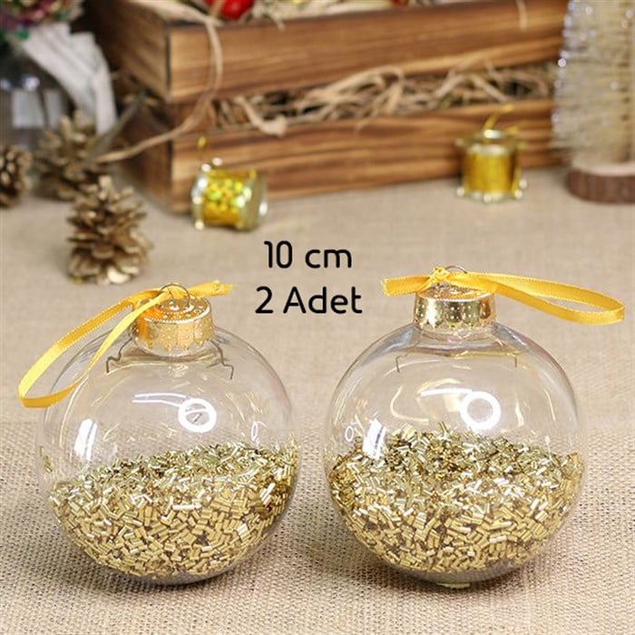 Yılbaşı Ağacı Gold Boncuklu Top Süs 10 cm - 2 Adet