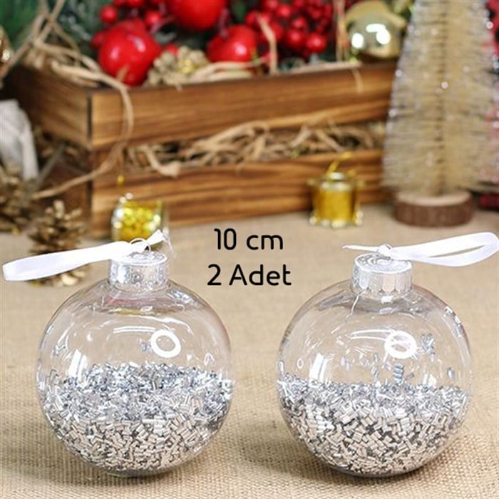 
Yılbaşı Ağacı Gümüş Boncuklu Top Süs 10 cm - 2 Adet
