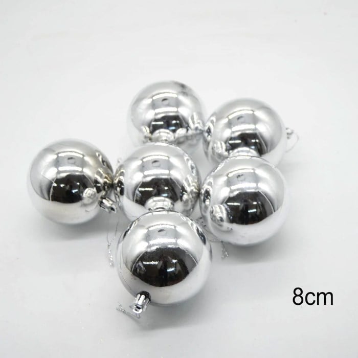 Yılbaşı Ağacı Gümüş Parlak Top Süs 8 cm 6 Adet