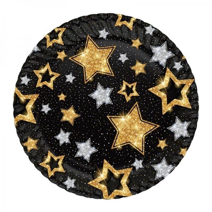 Yıldızlar Temalı Siyah Karton Tabak 8 Adet