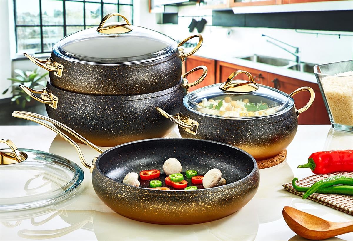 Oms 7 Pcs Granit Kure Tencere Set Cam Kpk 3023Tencereler