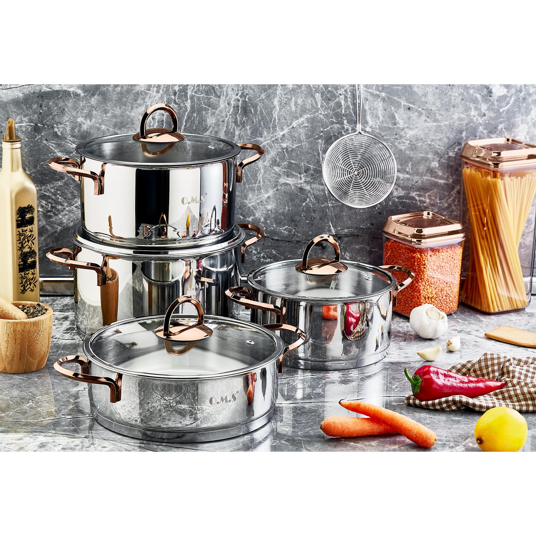 Oms 1097 8 Parça Si̇li̇ndi̇r Seti̇ Ezme Çeli̇k KulpTencere Setleri