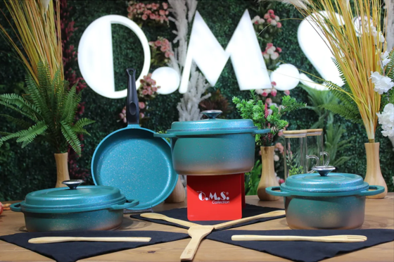 O M S Collection Ocalıptus - 3049 - 7 Parça Premium Bio Granit, Döküm Tencere Seti, Mentol Y. Gövde - Platin DetayTencere Setleri