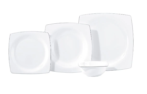 KORKMAZ Bone Collection 60 Parça Kare Yemek Takımı PlatinYemek Takımları