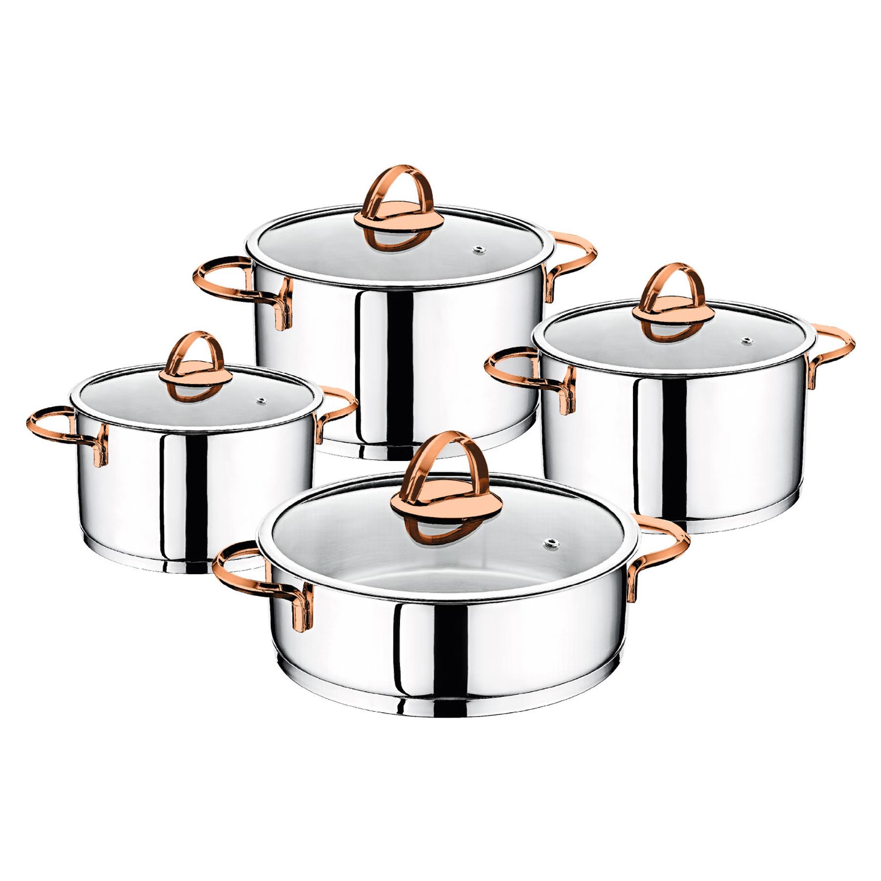 Oms 1097 8 Parça Si̇li̇ndi̇r Çelik Tencere Seti GoldTencere Setleri