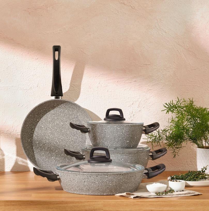 Emsan Nero Grey 7 Parça Granit Tencere SetiTencere Setleri