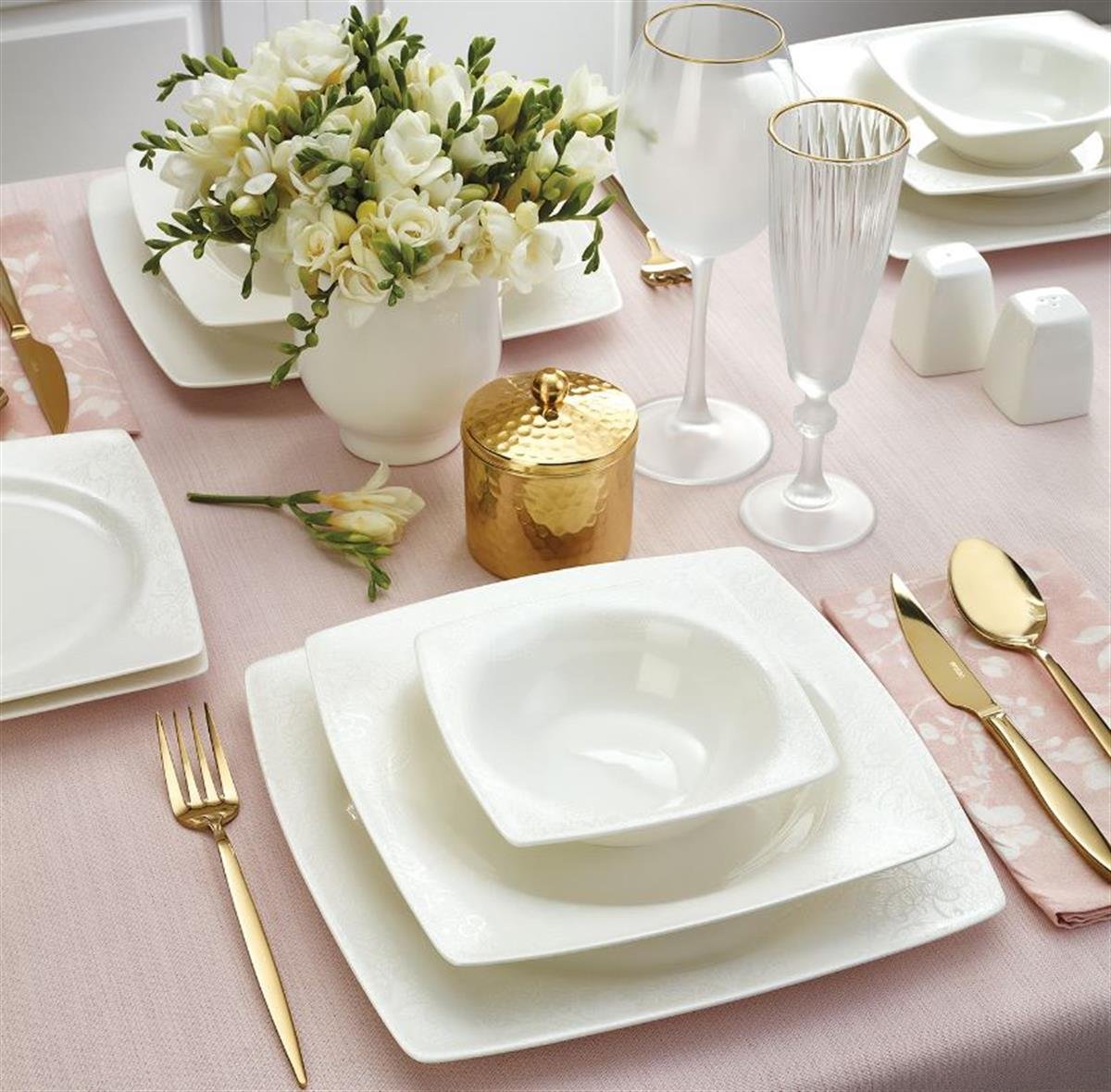 Emsan Fine Bone Meyra Yemek Takımı 61 Prç KareYemek Takımları