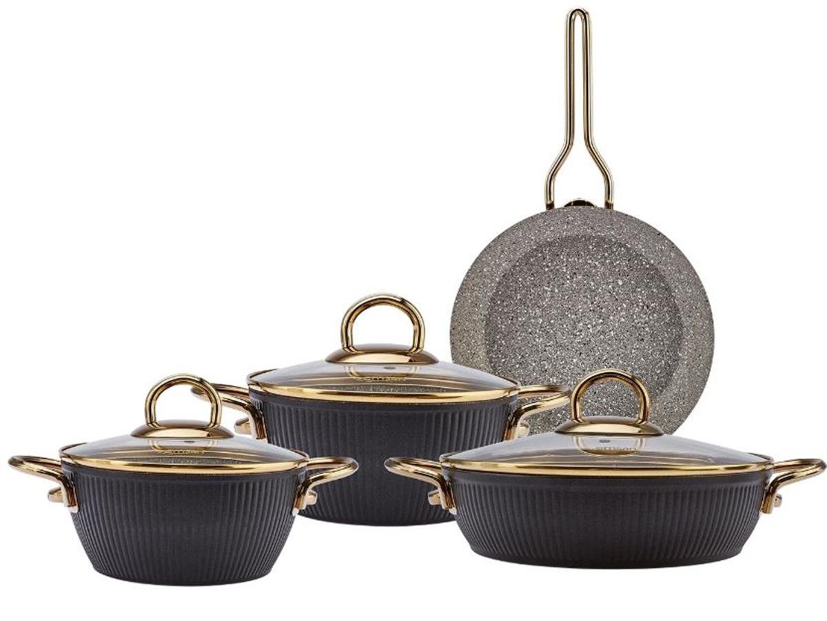 Emsan Tencere Set Granit Lıne Siyah Gold 7 prçTencere Setleri