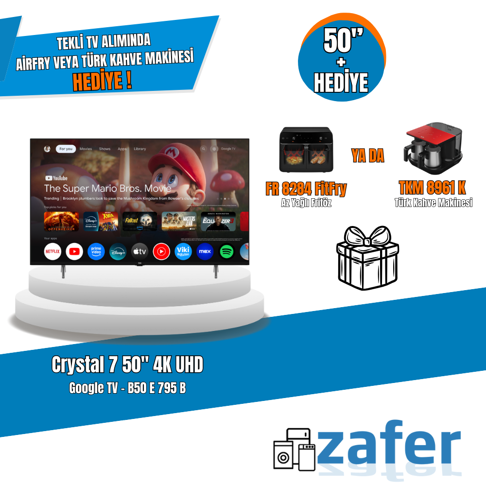 Beko Beşli Çeyiz Seti – 9 Kg Beyaz Çamaşır Makinesi, 477 Litre No Frost Buzdolabı, 9 Kg Kurutma Makinesi, 4 Programlı Bulaşık Makinesi ve 4K Google TV + Türk Kahvesi veya Fritöz Hediyeli