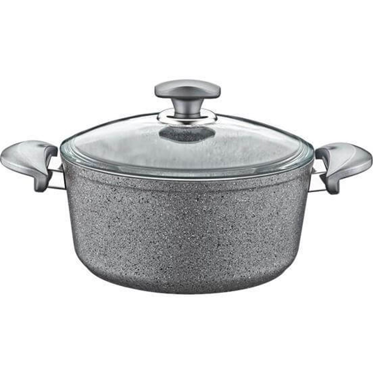 Oms Granit 26X7,5 cm Gri Pilav Tencere Cam KapaklıEv Tekstili