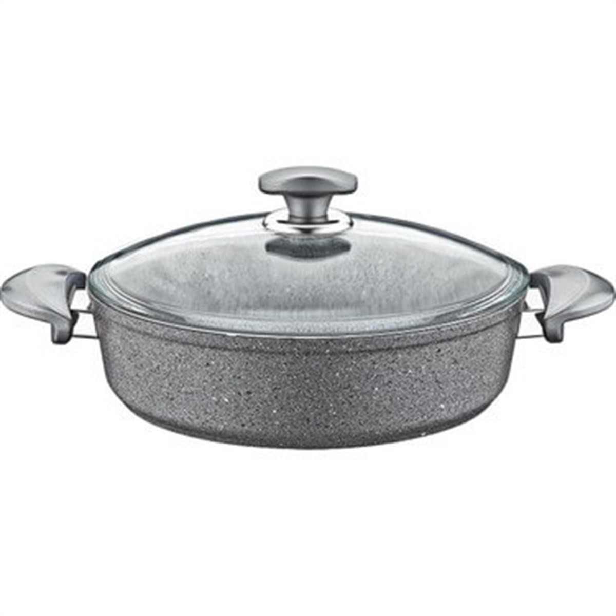 Oms Granit 28X8 cm Gri Pilav Tencere Cam KapaklıEv Tekstili