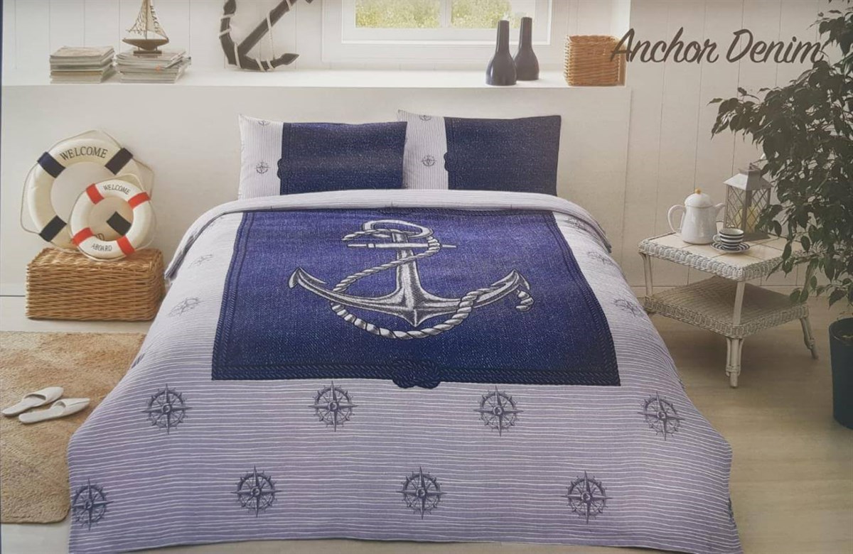 Özdilek Çift Kişilik Pike Takımı Anchor Denim GriPike Takımları