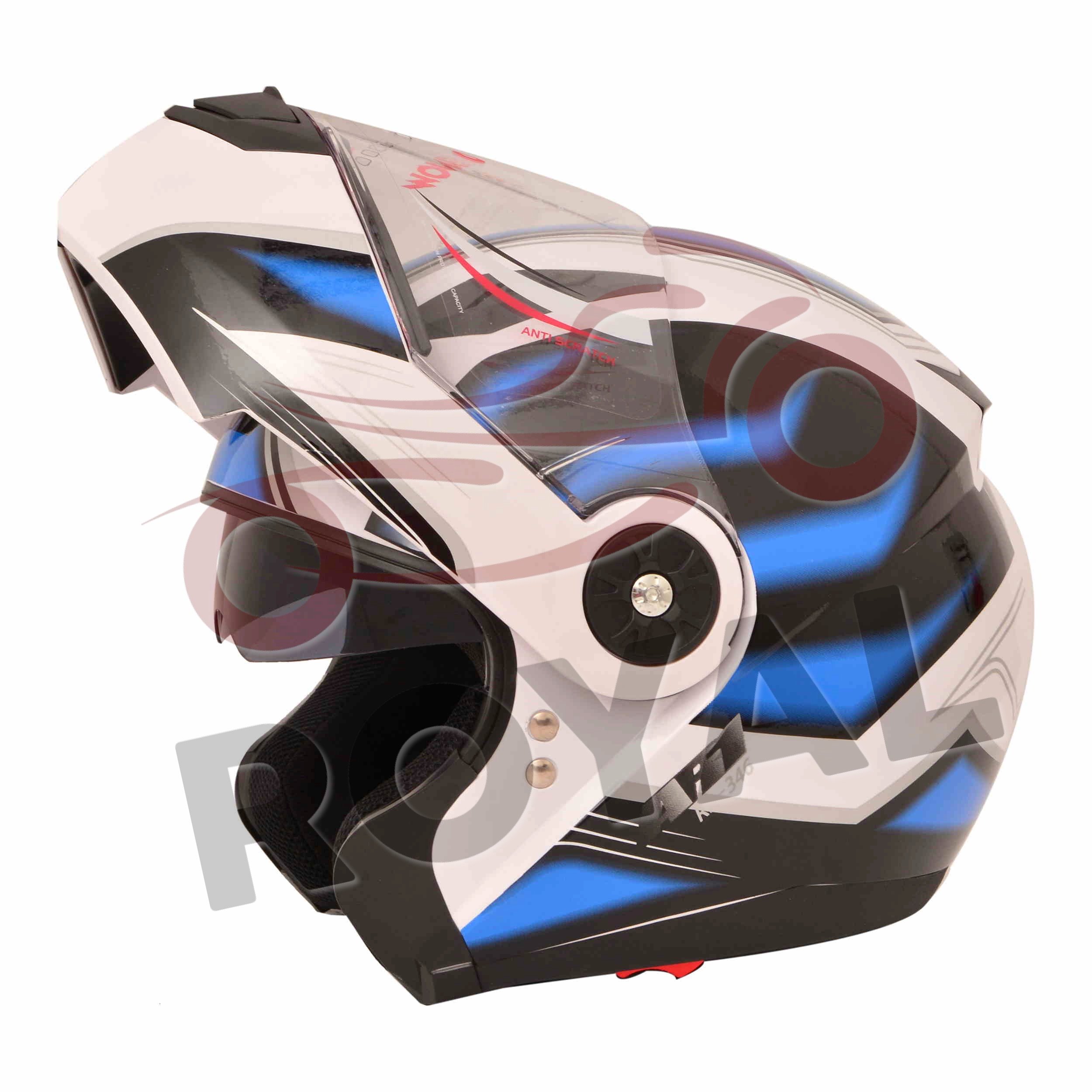 KasklarAR1 / RR-346 ÇENE AÇILIR VİZÖRLÜ KASK  [DESENLİ BEYAZ - MAVİ]  [KARIŞIK BEDEN]