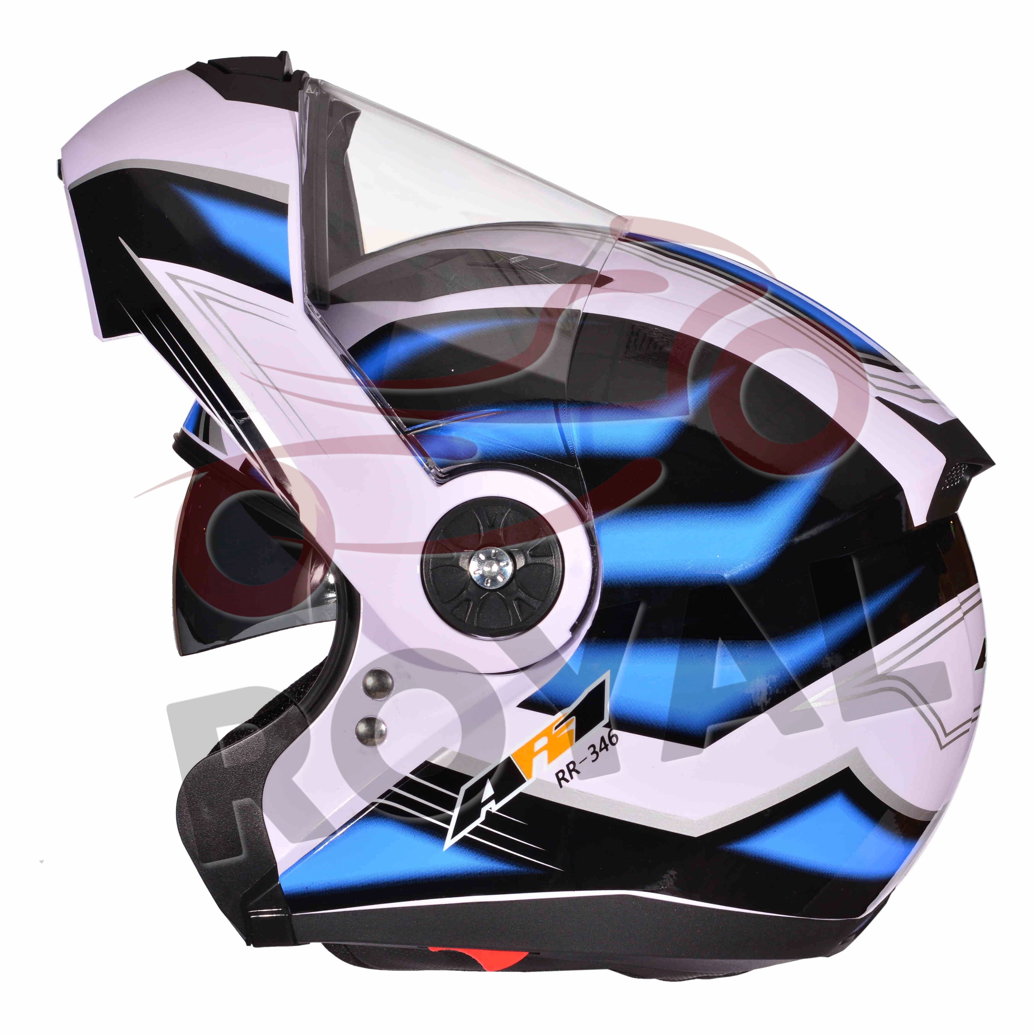 KasklarAR1 / RR-346 ÇENE AÇILIR VİZÖRLÜ KASK  [DESENLİ BEYAZ - MAVİ]  [KARIŞIK BEDEN]