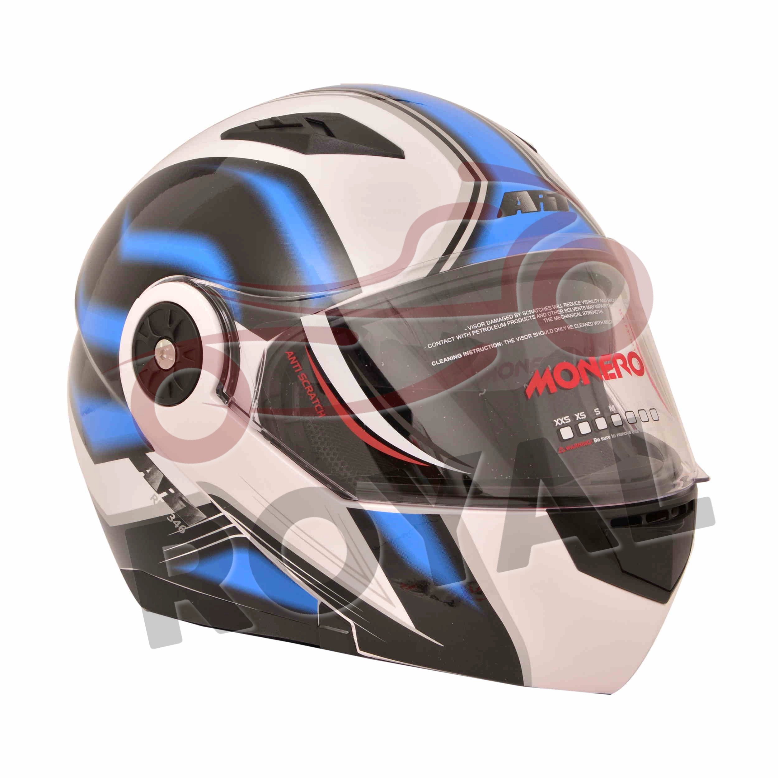 KasklarAR1 / RR-346 ÇENE AÇILIR VİZÖRLÜ KASK  [DESENLİ BEYAZ - MAVİ]  [KARIŞIK BEDEN]