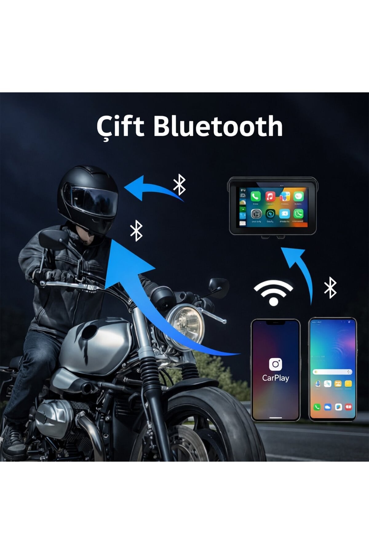 Multimedya & Görüntü SistemiGP VOVEL M-790 6.25” Ekran Ön Arka Kameralı Motosiklet CarPlay Android Auto Multimedya Navigasyon Si