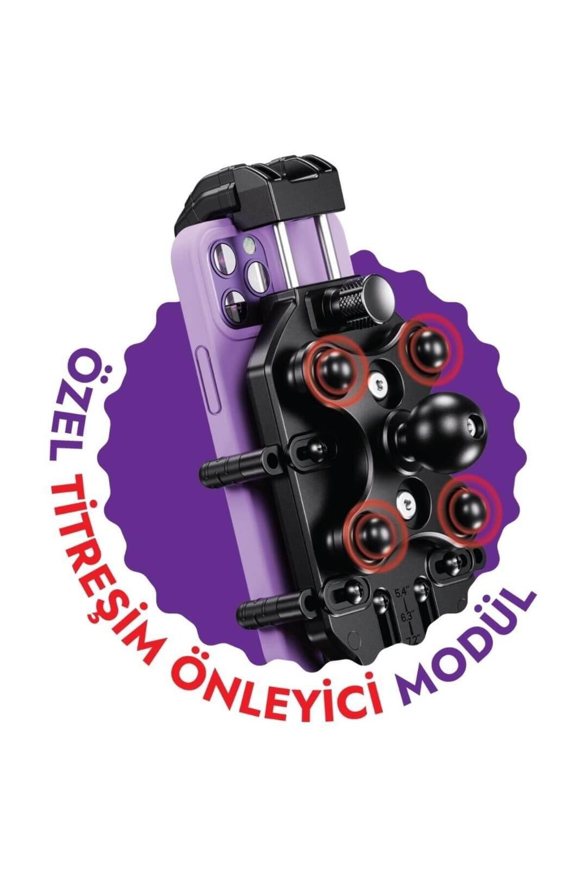 Motosiklet Teçhizat TutucuM26 TİTREŞİM MODULLÜ UNIVERSAL MOTOSİKLET TELEFON TUTUCU (AYNA VE GİDON BAĞLANTILI)