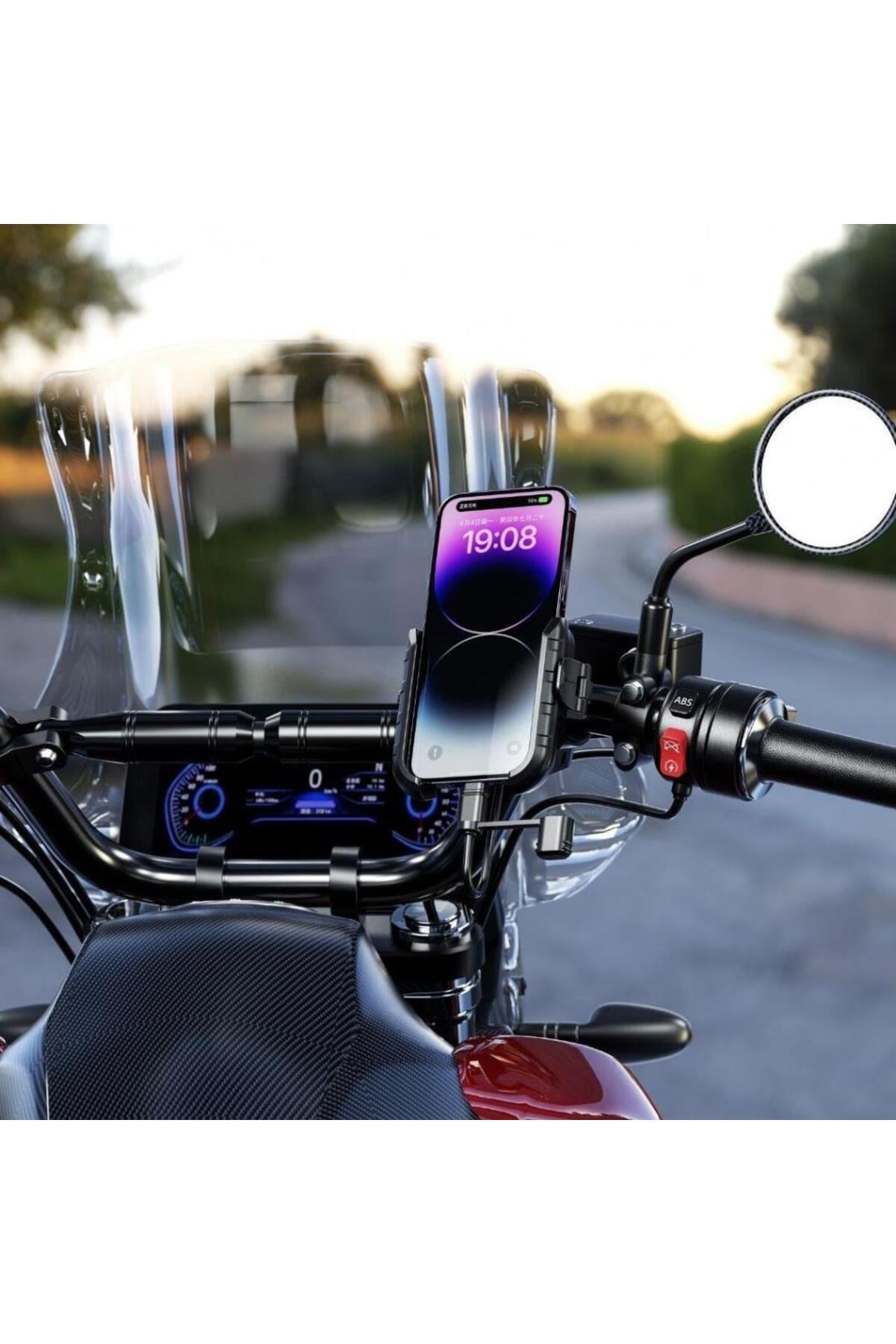 Motosiklet Teçhizat TutucuMR PLUS USB-C Şarjlı Klipsli Motosiklet Telefon Tutucu