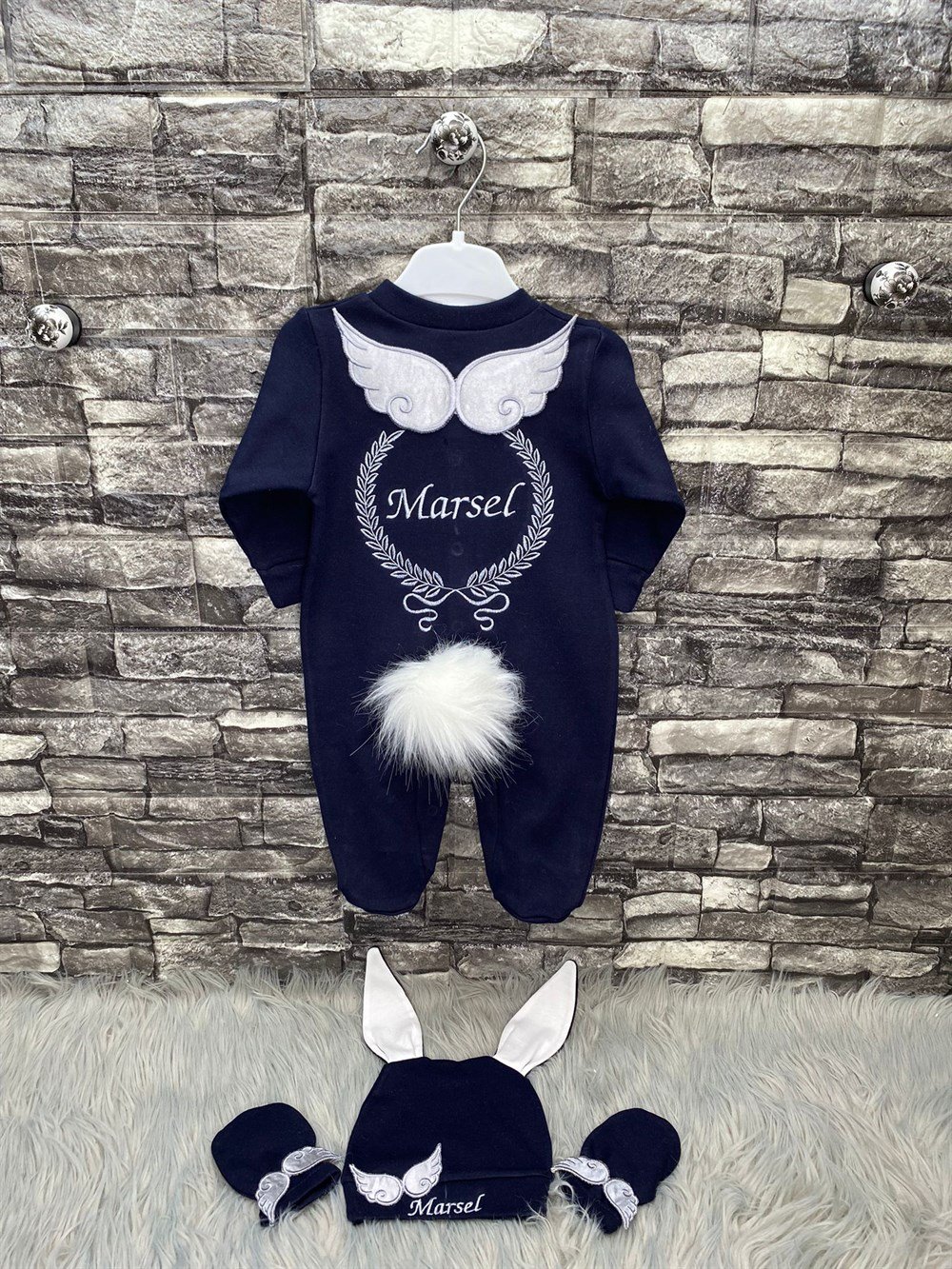 3 Lu İsimli Tavşan tulum İsme özel Erkek Bebek