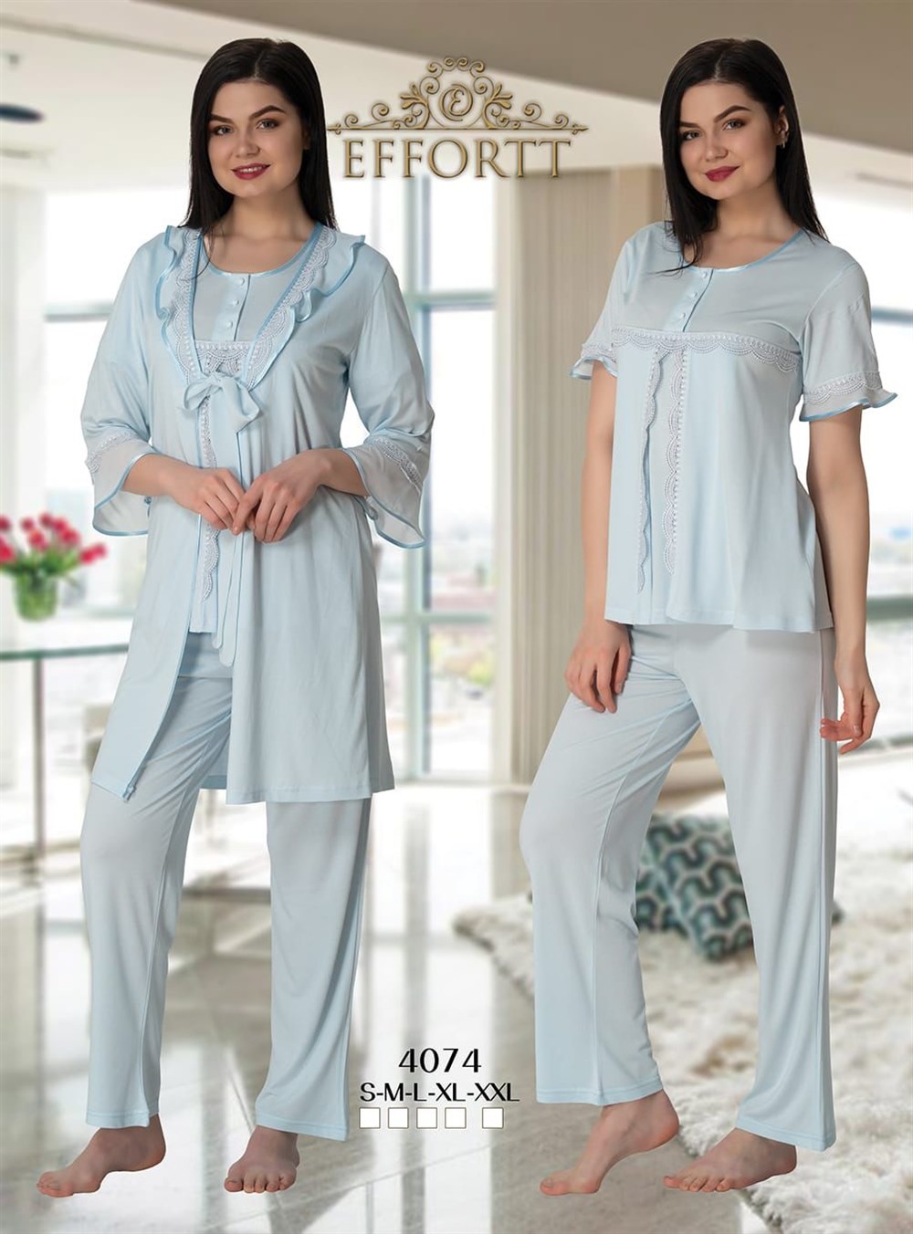 4074 PİJAMA SABAHLIK LOHUSA SET PAMUK