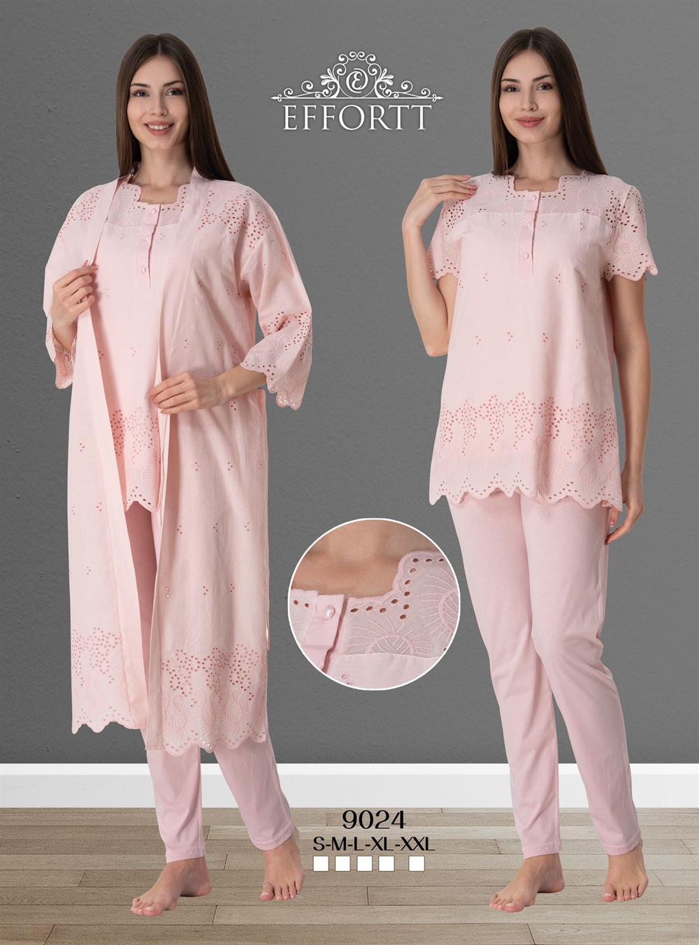 9024 Effort Pamuk lohusa pijama sabahlık takımı