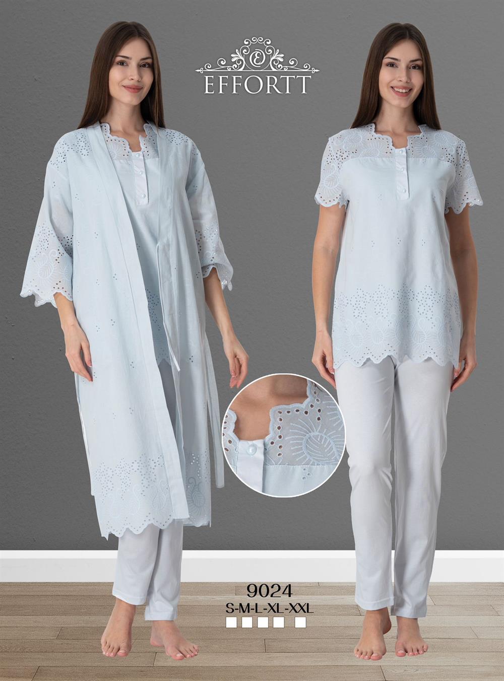 9024 Effort Pamuk lohusa pijama sabahlık takımı