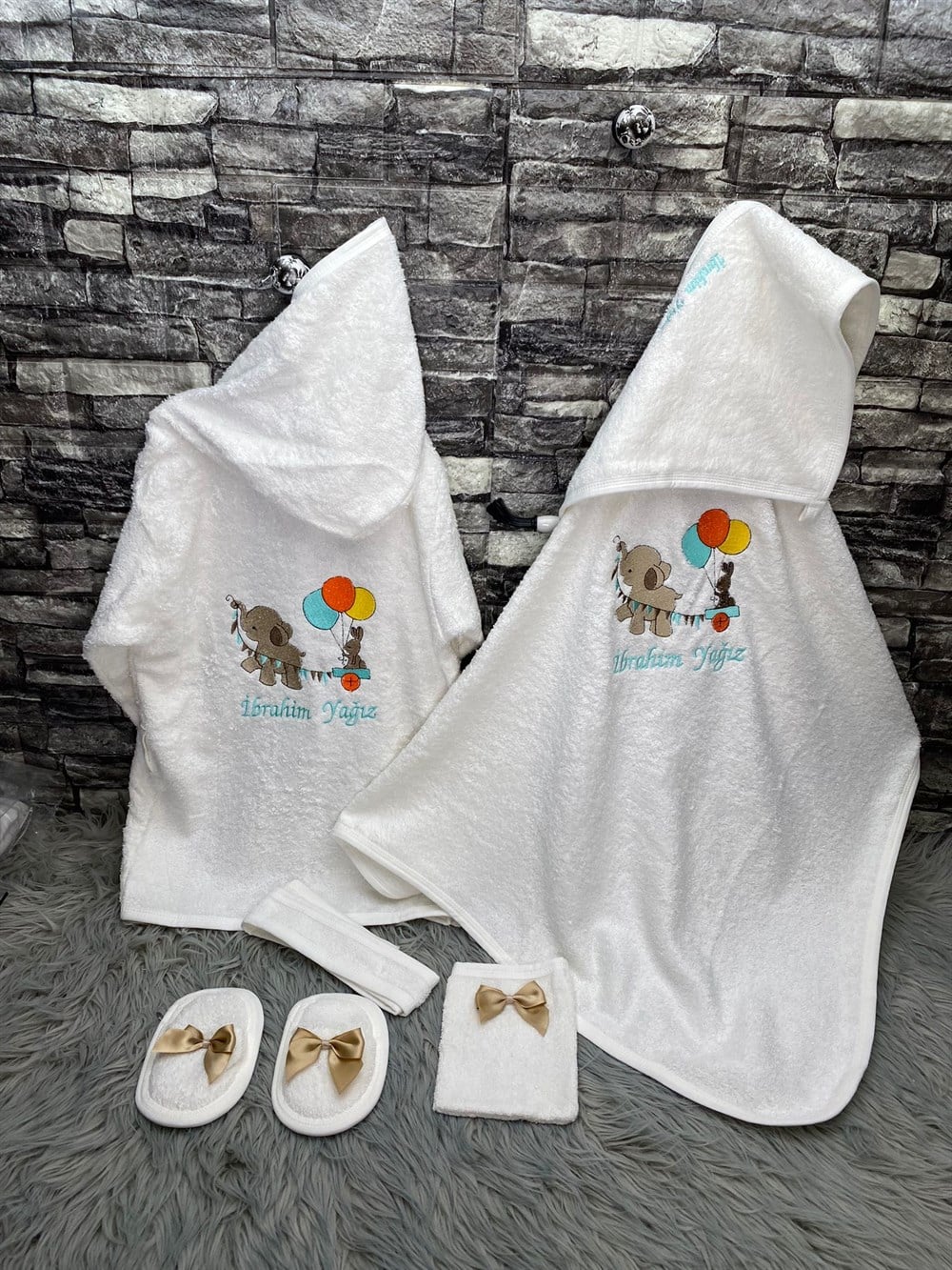 İsme özel 4 parça bornoz set