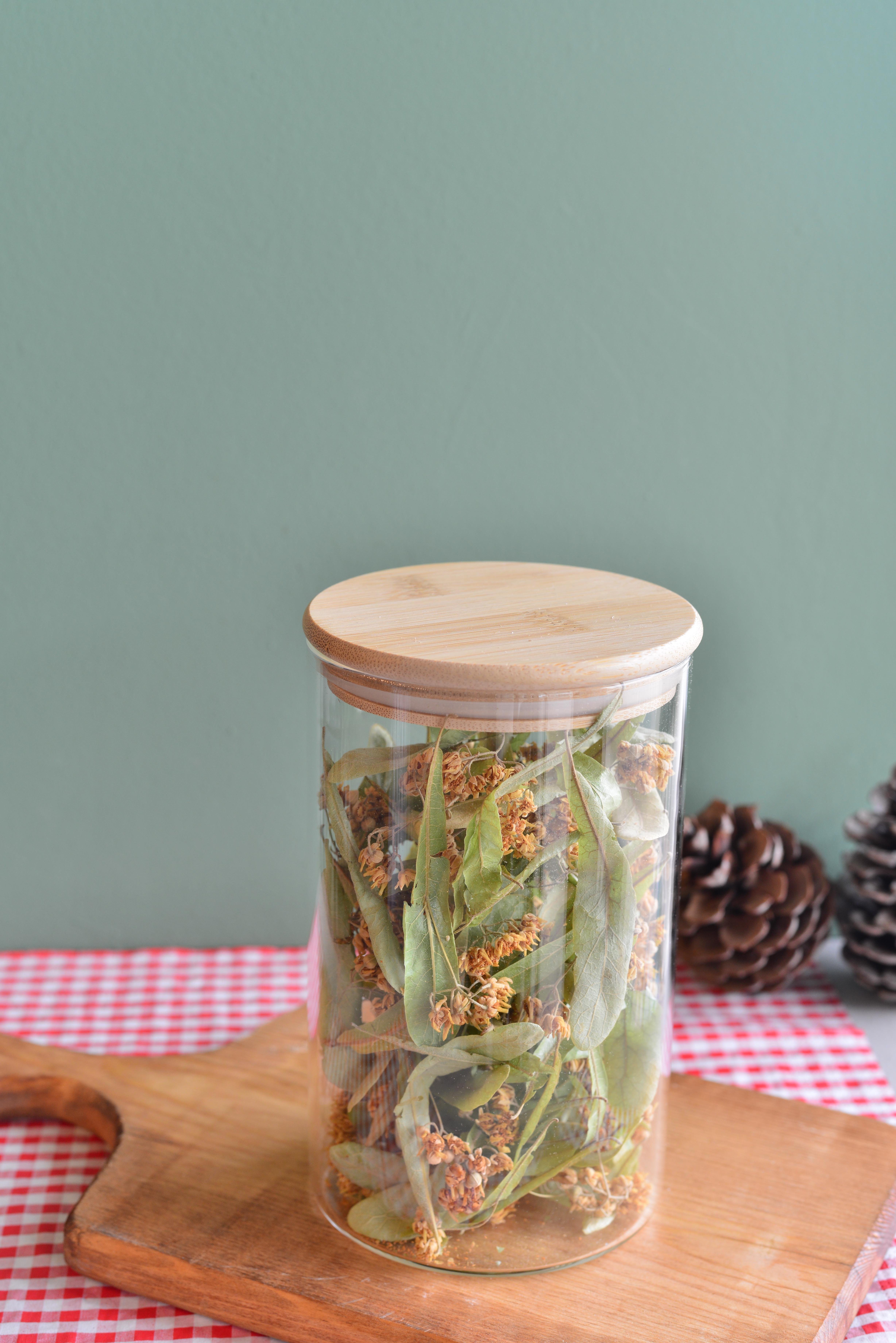 1000 ML Bambu Kapakli Cam Yuvarlak Kavanoz / 1  Adet