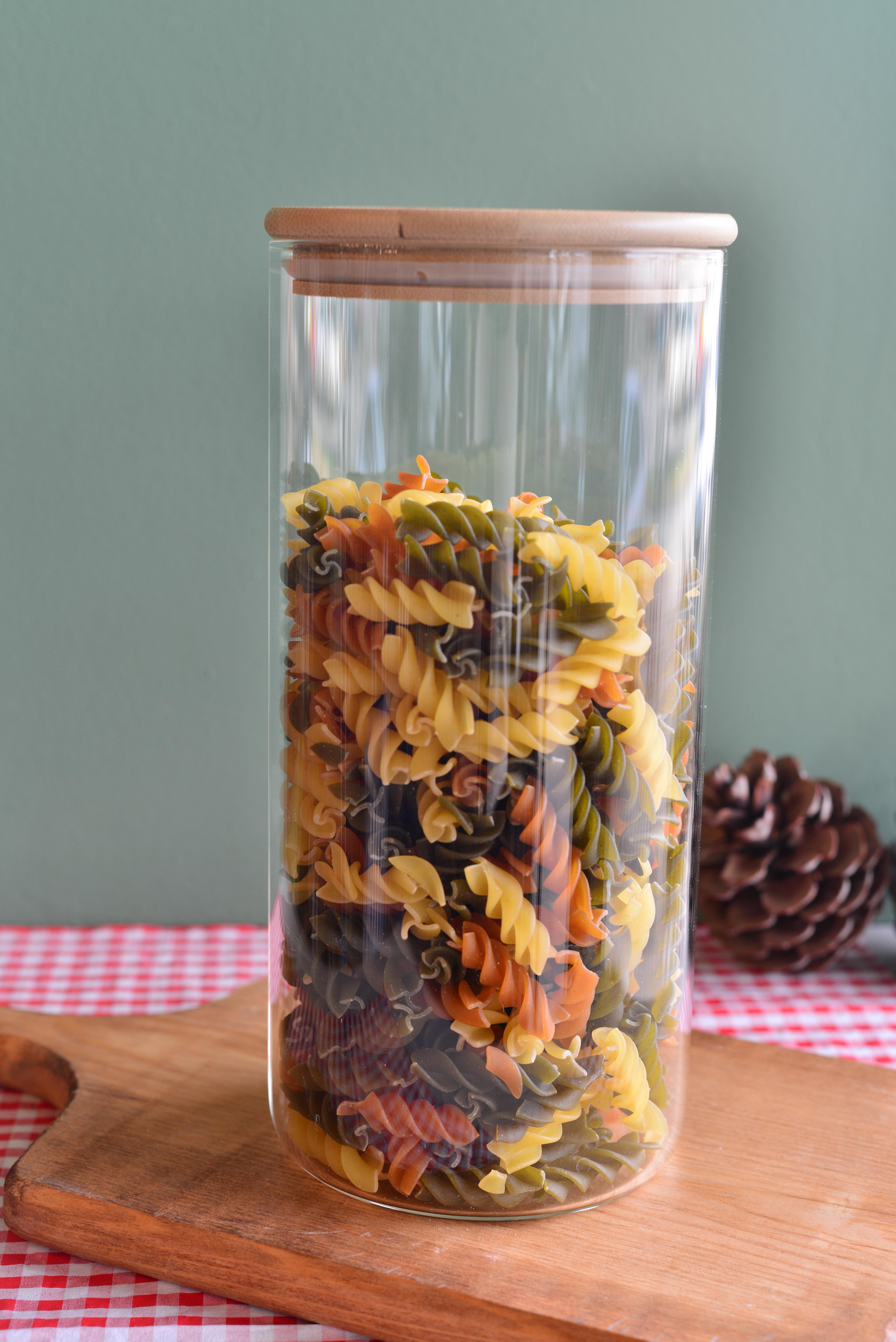 1400 ML Bambu Kapakli Cam Yuvarlak Kavanoz / 1  Adet