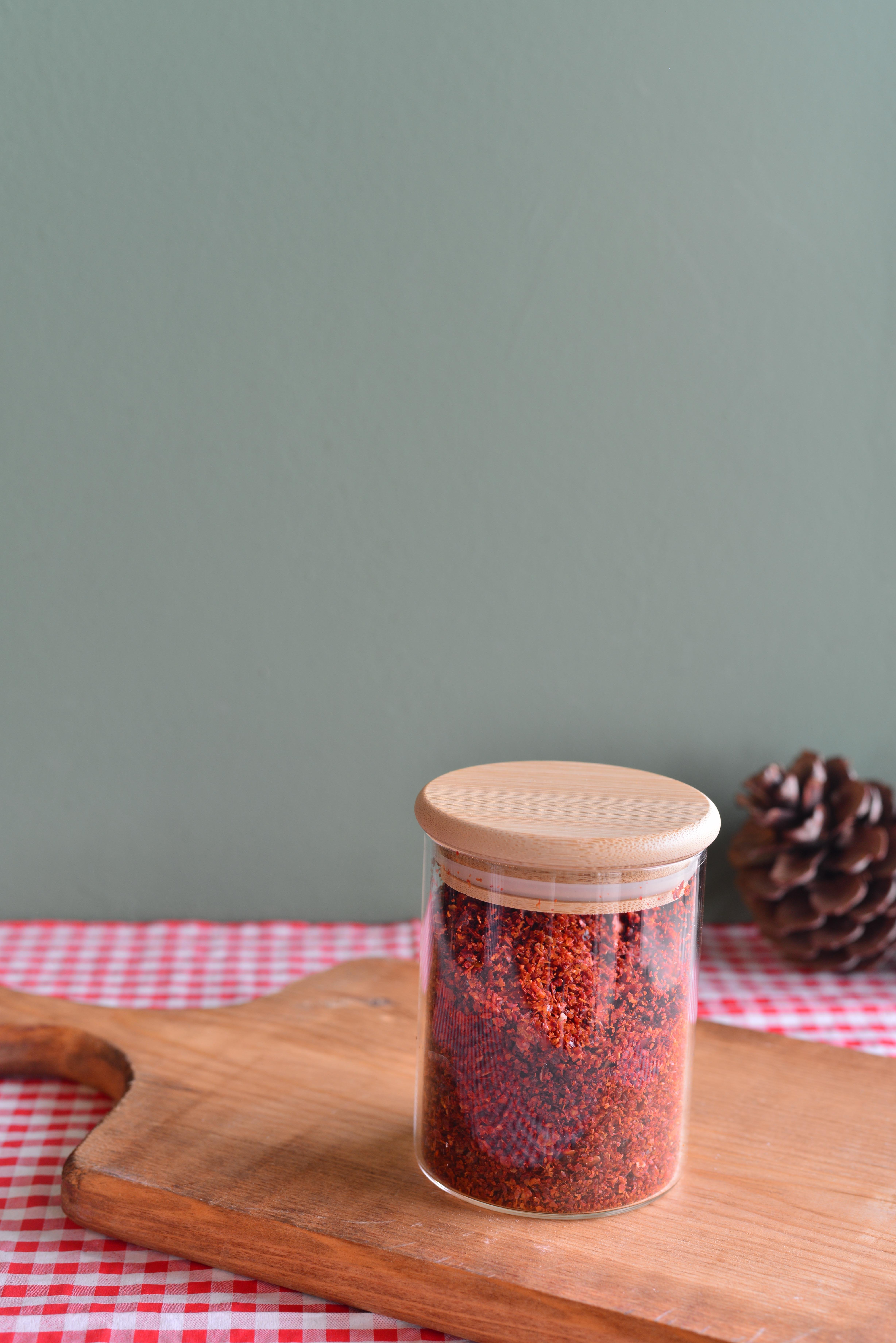 180 ML Bambu Kapakli Cam Yuvarlak Kavanoz / 1  Adet