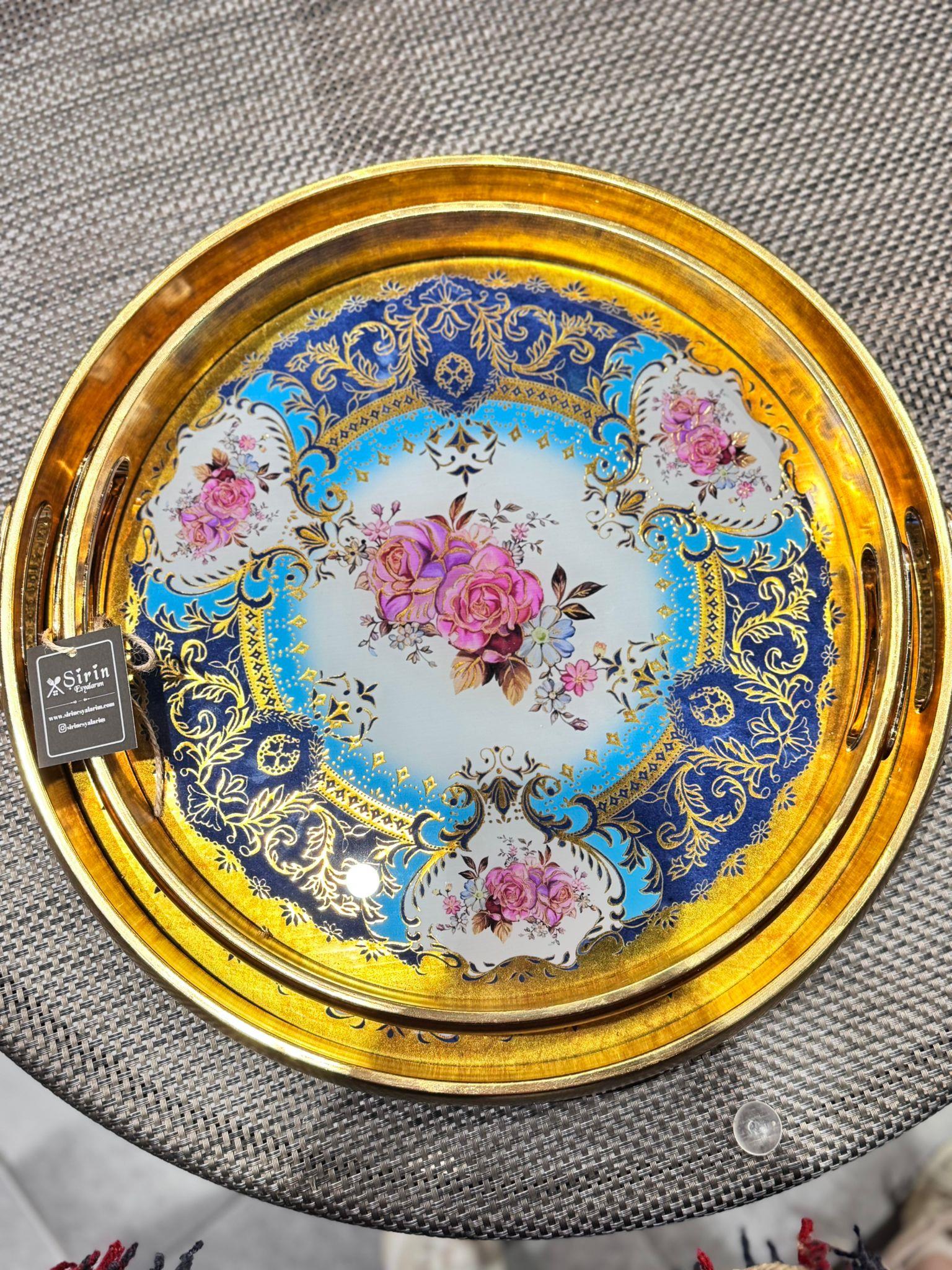 2 Li Cam Desenli Tepsi