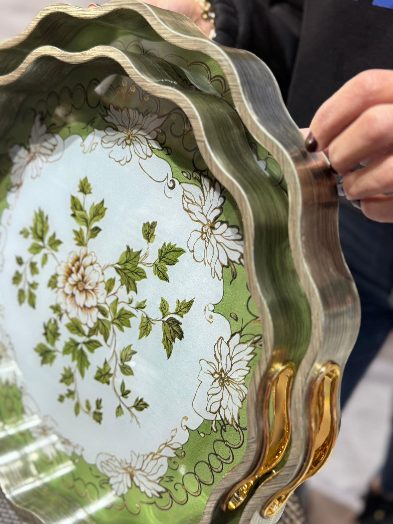 2 Li Cam Desenli Tepsi