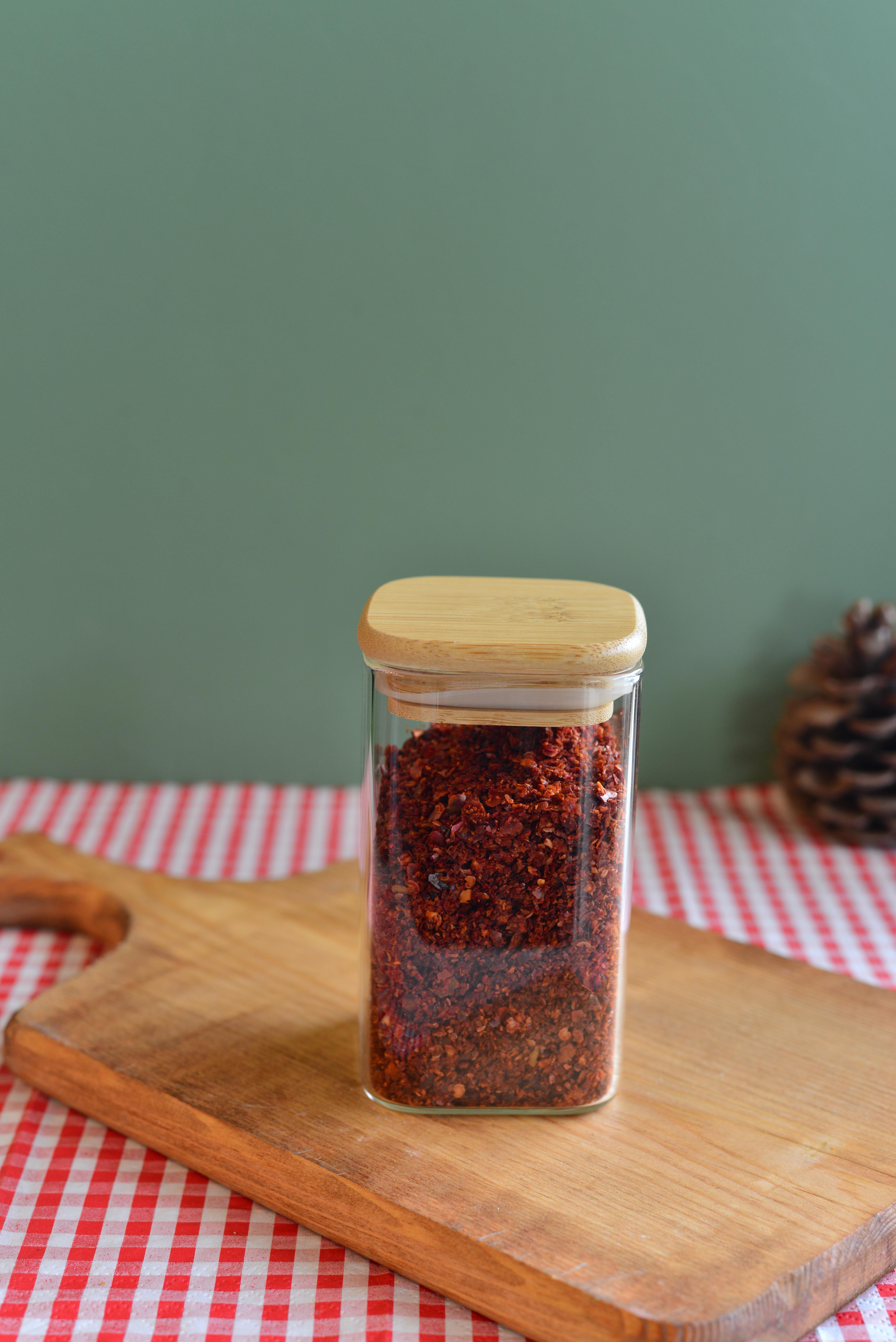 240 ML Bambu Kapakli Cam Kare Kavanoz / 1  Adet