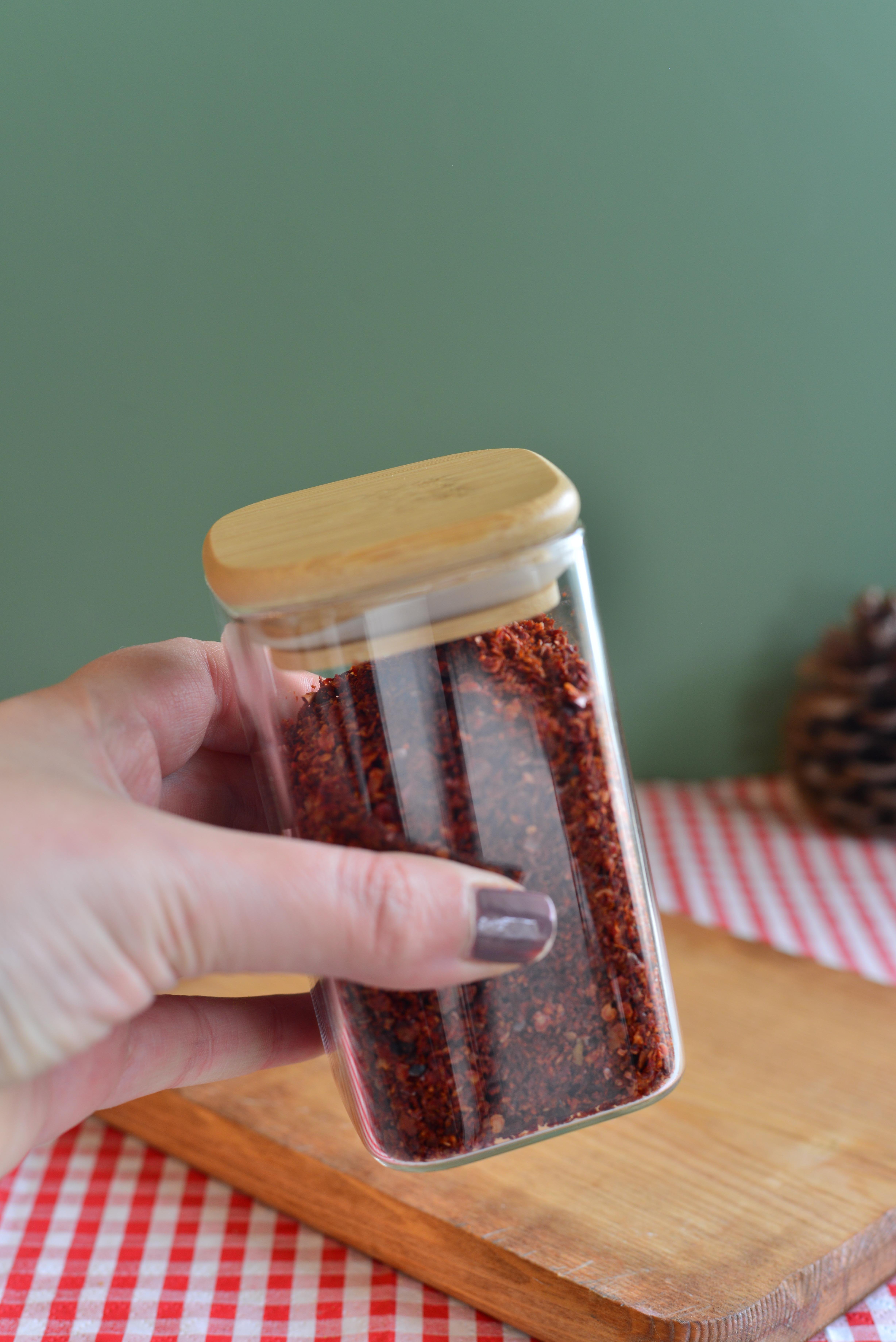 240 ML Bambu Kapakli Cam Kare Kavanoz / 1  Adet