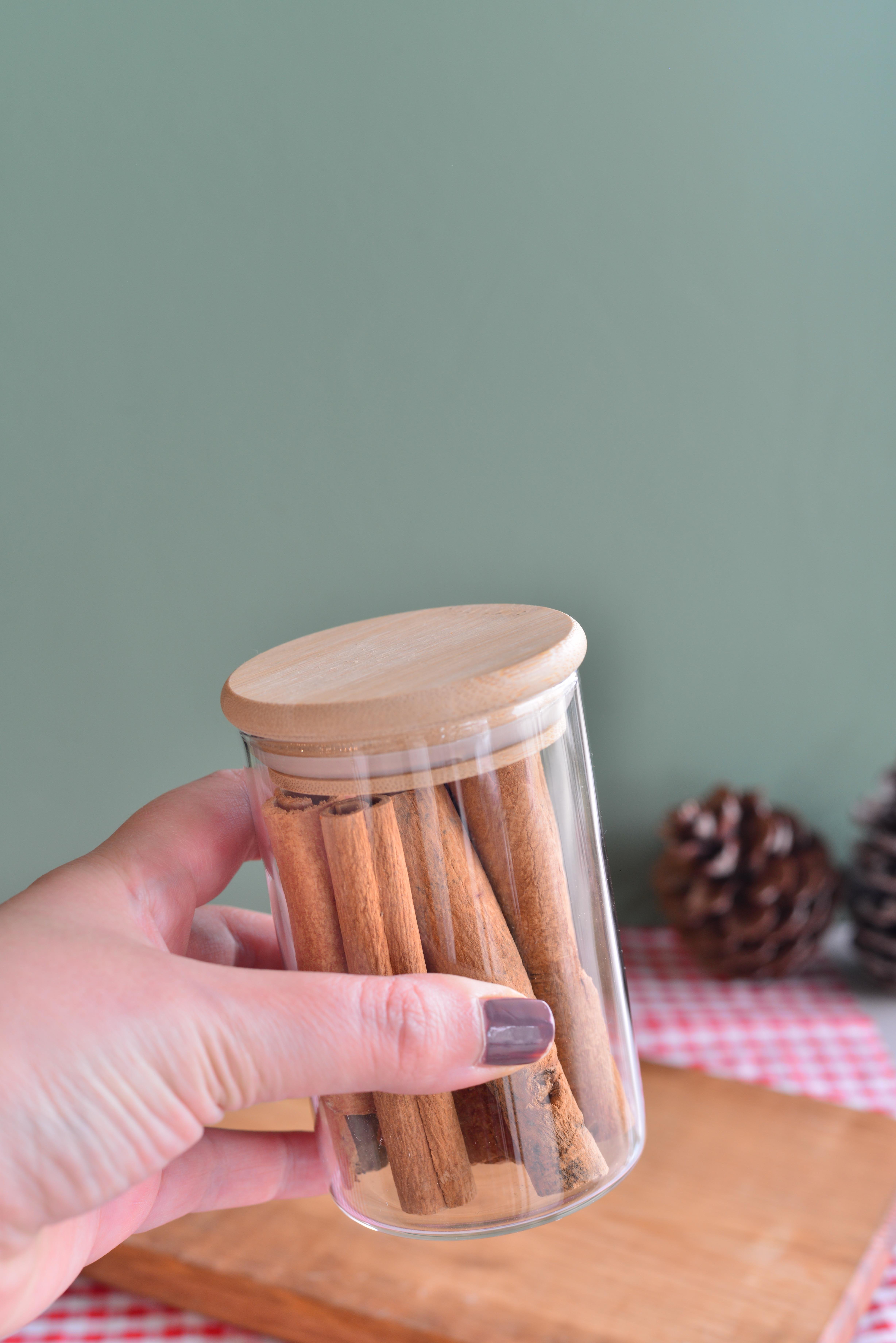 240 ML Bambu Kapakli Cam Yuvarlak Kavanoz / 1  Adet