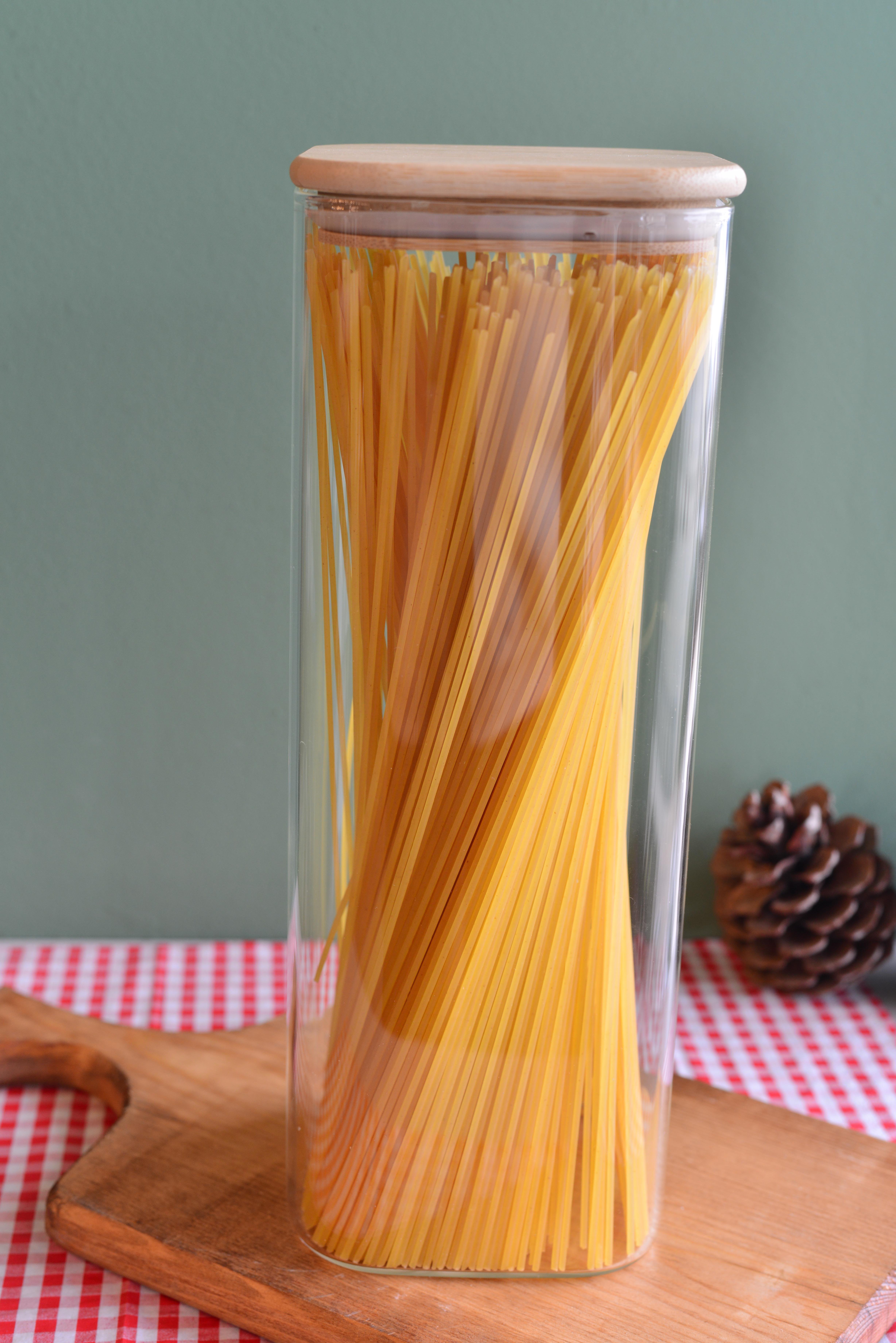 2400 ML Bambu Kapakli Cam Kare Kavanoz / 1  Adet