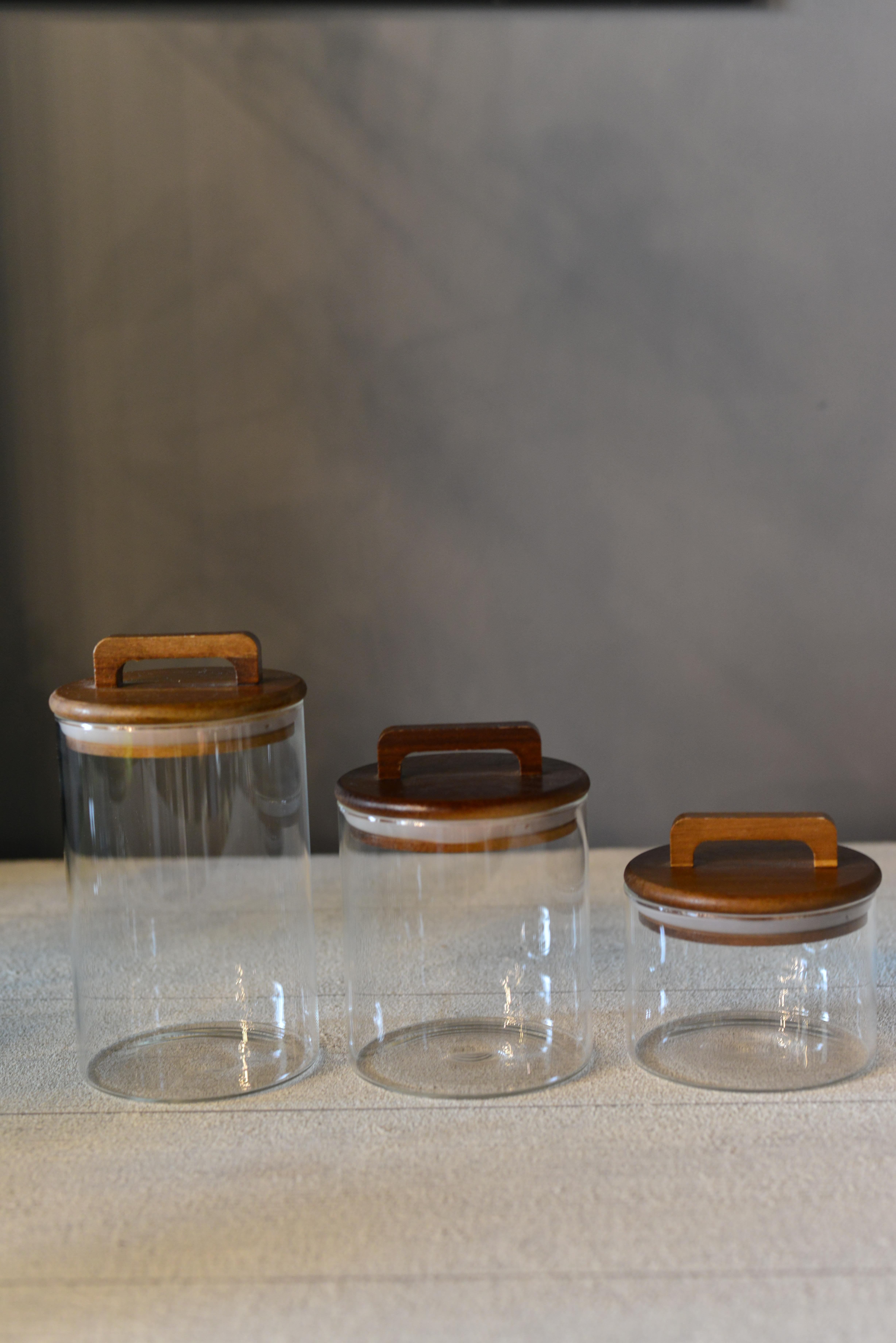 3 LÜ AKASYA KAPAKLI YUVARLAK CAM KAVANOZ SET