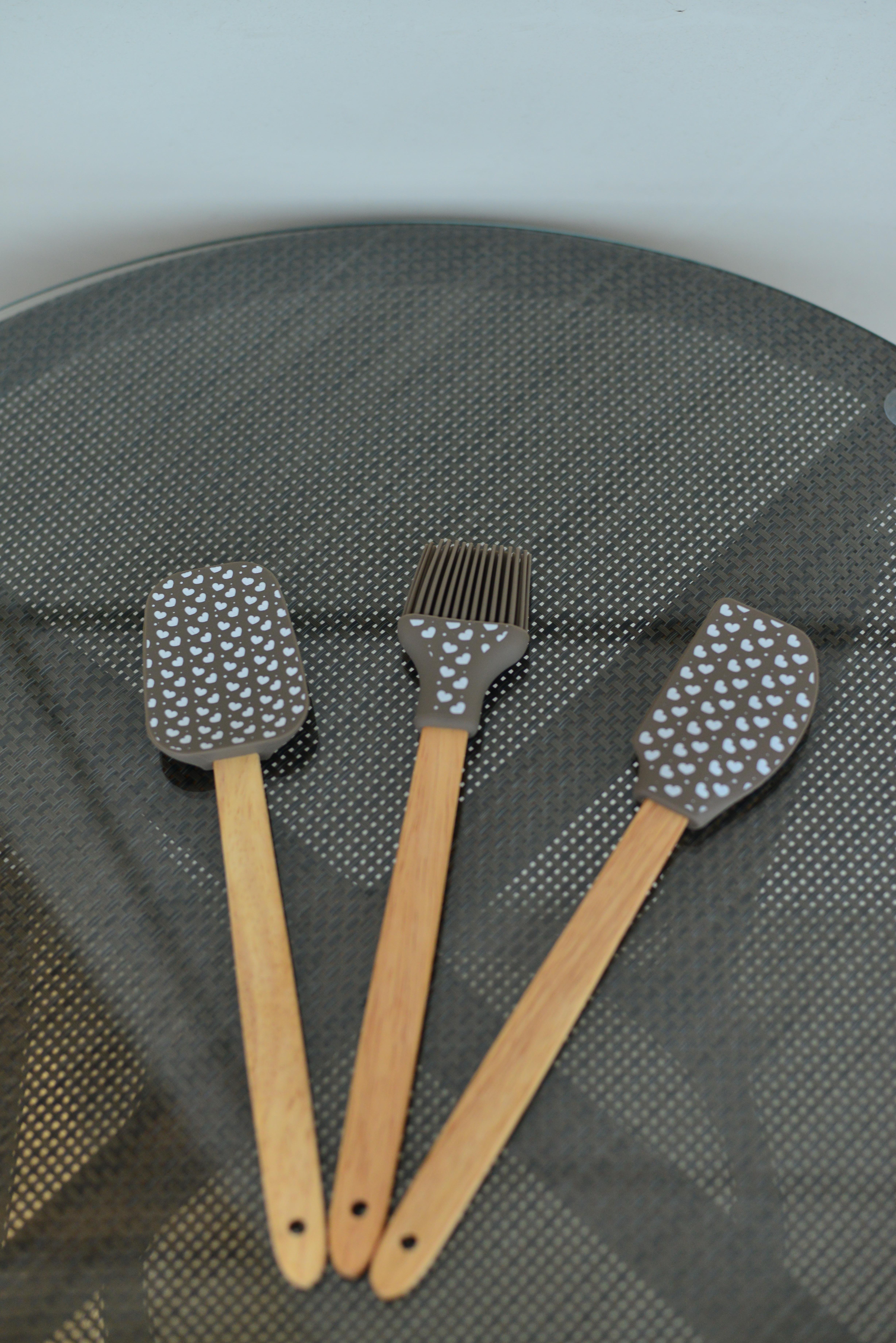 3 Lü Kapli Büyük Boy Bambu Spatula Seti / Kahve