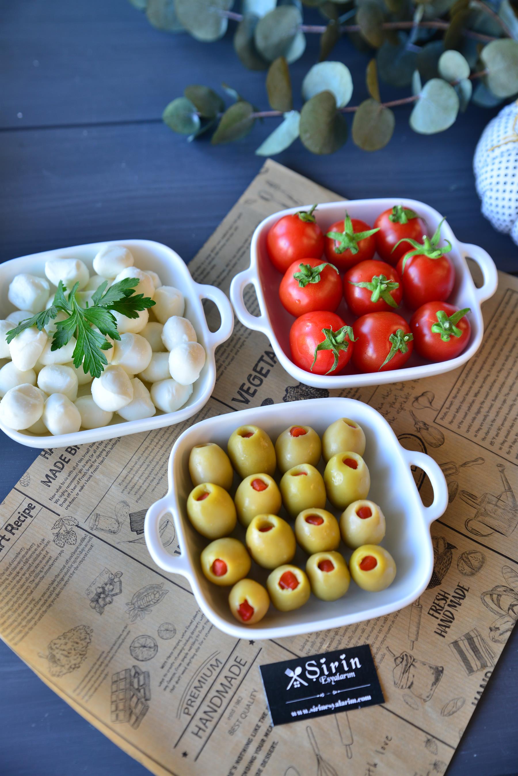 3 Lü Porselen Kare Meze Tabak / Küçük Boy