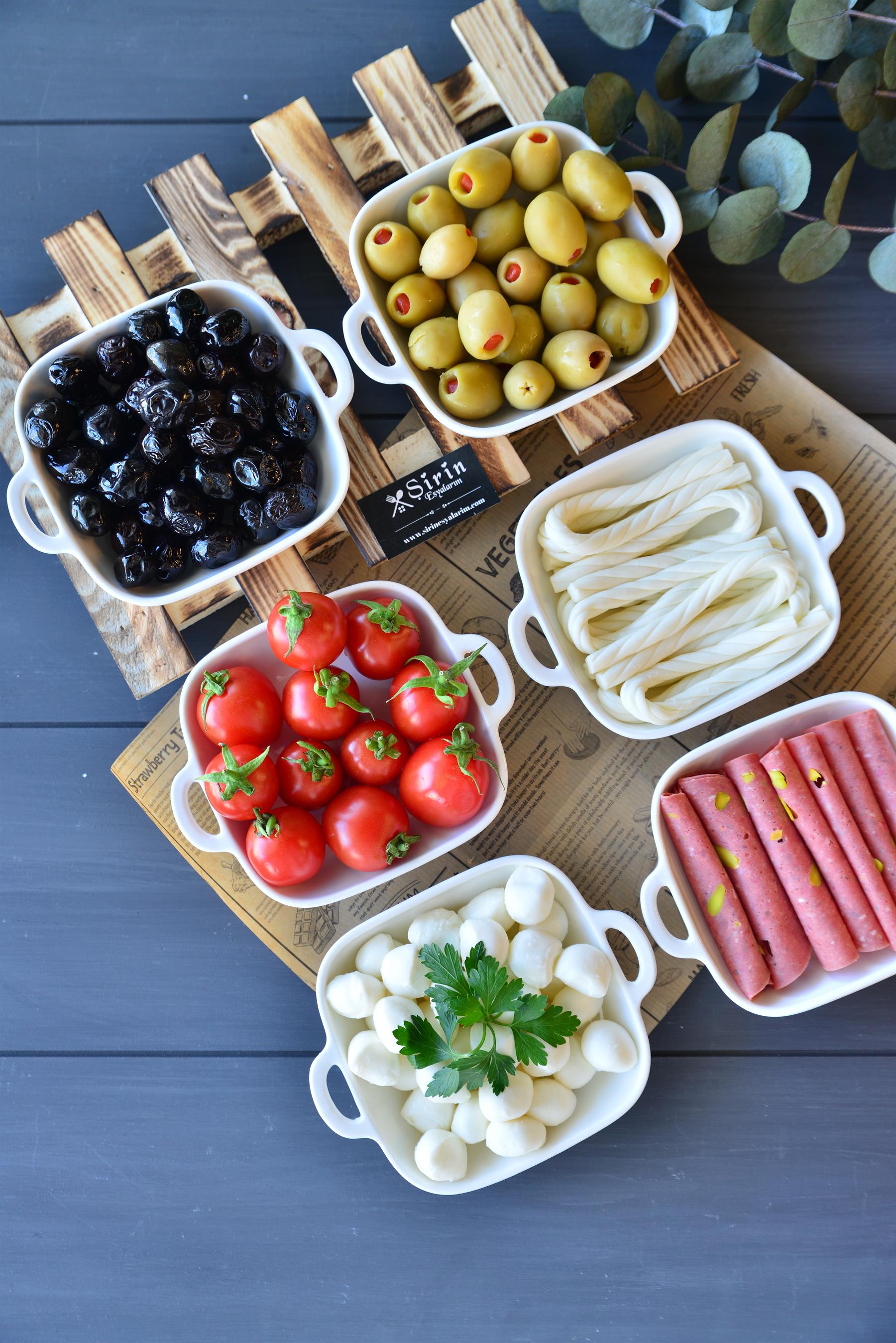 3 Lü Porselen Kare Meze Tabak / Küçük Boy